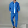 Conjunto Deportivo Casual para Hombre Otoño Cremallera Bolsillo Waffle Solapa Manga Larga Chaqueta Pantalones Casuales Adolescente