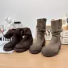 Botas Femininas Plissadas Tendência Fosco Outono 2026, Botas de Montaria Chunky Vintage Cor Desgastada Meio da Panturrilha