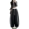 Pantalones de Algodón a Rayas con Pierna Curva para Mujer Otoño Invierno 2026 Nuevo Bloque de Color Patchwork Casual de Pierna Ancha Cintura Alta de Pierna Recta Pantalones Deportivos
