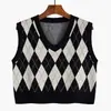 Chaleco con capucha de punto con patrón de diamantes de punto suelto transfronterizo para mujer, ropa exterior de primavera y otoño, chaleco de punto en capas antiguo, chaleco corto de camisola