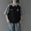 Camiseta de manga corta con cuello para hombre y mujer, nueva camisa deportiva casual de verano, polo a rayas con cremallera, top de media manga, moderno