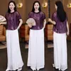 Camiseta corta morada de moda versátil, nueva de verano 2026, jacquard con estampado oscuro vintage, top de nuevo estilo chino