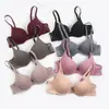 Sutiã sem costura brilhante de fábrica, cor clara, taça B, top sutiã sexy de V profundo para mulheres, lingerie com bojo, primavera e verão