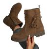 Botines de Trabajo Cuadrados de Tacón Grueso de Gamuza de Gran Tamaño para Mujer, Importación de Otoño, Cremallera Lateral Nueva, Punta Redonda, Botas de Motocicleta Deseo