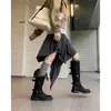 Botas de montar genuinas de cuero estilo británico para mujer, botas altas hasta la rodilla color café para otoño e invierno, botas altas de suela plana, botas de motociclista