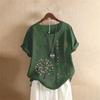 Verano Vintage talla extra Casual Holgada Algodón y Lino Manga corta Pulóver Camiseta Algodón y Lino Mujer talla extra Ropa de Mujer Árbol de la Felicidad