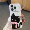Funda linda de gato negro para teléfono Apple 18 Pro Max, adecuada para chicas, con un diseño elegante, también compatible con Huawei y Xiaomi 17, con una ventana de visualización grande