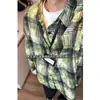Camisa Xadrez Tie-Dye Verde Vintage Masculina Retro Americana Camisa de Manga Longa para Casal Jaqueta Top Camada