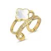 Anillo de Plata de Ley S925 Chapado en Oro K con Diseño de Trébol de Cuatro Hojas para Mujer, Diseño de Nicho, Sensación de Alta Gama, Anillo Elegante y Versátil