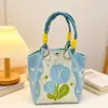 Bolso de Mano de Punto Floral Estilo Coreano para Mujer Patrón de Diamantes Bloque de Color Bolso de Mano de Lana Nicho Fresco Bolsos de Mano Comercio Exterior