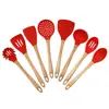 Juego de Utensilios de Cocina de Silicona con Mango de Madera, Espátula y Cucharón para Sopa, Herramientas de Cocina Especiales para Ollas Antiadherentes
