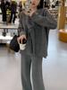 Otoño e Invierno nuevo top de punto chal pantalones de pierna ancha conjunto de tres piezas elegante holgado estilo perezoso traje de suéter grueso