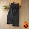 Calças largas de algodão e linho para outono e inverno, estilo artístico único, calças compridas casuais folgadas, calças de linho únicas femininas