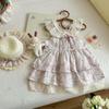 [Sombrero Gratis] Tejido Original de Sakura Pluma de Flor ~ Vestido Dulce de Verano para Niñas Mangas Cortas Ligeras Encaje Floral Suave