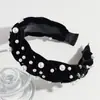Moda Transfronteriza Europea y Americana Diadema Trenzada de Terciopelo de Ala Ancha Diadema Retro de Tela de Perlas Sintéticas Accesorios para el Cabello Venta al por Mayor