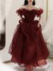 Vestido para Brinde da Noiva 2026 Novo Estilo High-End Vinho Princesa Fugitiva Vestido de Noite Francês Noivado Temporada de Primavera