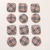 Estilo Retro Suave Café con Leche Rayas Cuadrículas Botones de Tela Redondos Cuadrados DIY Ropa Bolso Hebilla Accesorios de Joyería