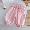 Pantalones Jogger de Color Dulce para Bebé Niña 2026 Verano Nuevo Estilo Encaje Floral 3D para Niñas Pantalones Casuales Anti-Mosquitos