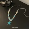 Collar con Colgante de Estrella de Mar Irregular con Goteo de Aceite de Perla, Cadena para Clavícula de Moda Versátil Estilo Vacaciones, Joyería de Lujo Ligero de Alta Gama