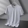 Camiseta de manga corta de seda modal helada para hombre, verano, delgada, cuello en V, color sólido negro puro, nueva camiseta de media manga de secado rápido