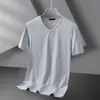 Camiseta de Manga Corta de Seda de Hielo Modal para Hombre Verano Delgada Cuello en V Negro Puro Color Puro Nueva Camiseta de Media Manga de Secado Rápido