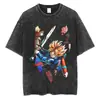 Talla Europea TransfronterizaCamiseta Negra Lavada para Hombre Streetwear Dragon Ball a