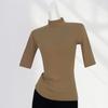 Camiseta básica minimalista de alta calidad de cuello alto y manga corta para mujer, manga corta negra interior, top ajustado