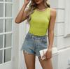 Amazon Chaleco de Ropa Europeo y Americano Top sin Mangas Cuello Redondo Delgado Corto con Hilo Camiseta Chaleco