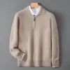 Suéter Pulôver Masculino Novo Outono e Inverno Gola Alta Meio Zíper Casual de Negócios Quente Lã Pura Camada Base Tricotada
