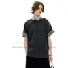 Camiseta de Verão Color Block com Gola Dupla e Manga Curta para Homens e Mulheres, Estilo Simples de Verão, Falso Duas Peças com Xadrez, Blusa Solta de Manga Meia-Manga