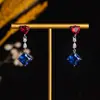 Aretes de corazón de circón blanco estilo transmisión en vivo, súper de hada, largos, de alta gama, aretes colgantes cuadrados con flecos, al por mayor