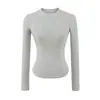 2555-Camiseta Sexy de Manga Larga con Cuello Redondo Estilo Europeo y Americano Forrada de Polar para Mujer Nueva 2025 Sexy Ajustada Camiseta Básica Superior