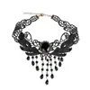Accesorios Temáticos Oscuros para Adultos, Gargantilla de Encaje Negro, Joyería de Cristal, Cadena para Clavícula Hecha a Mano, Collar Peculiar para Cosplay