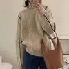 Suéter Grueso de Lana Pura para Mujer con Bloques de Color Retro y Tejido de Cable, Nuevo Estilo de Invierno, Jersey Holgado Casual