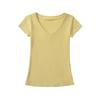 Camiseta básica de manga corta con hombros descubiertos y corte entallado estilo americano para mujer, novedad de verano 2025, top sexy con cuello en V y color liso.