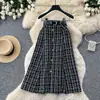 Falda de tweed a cuadros línea A para mujer, de cintura alta, estilizante, con dobladillo amplio, atuendo de otoño, estilo de alta gama