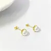 Brincos de pérola vintage franceses em prata de lei S925 transfronteiriços para mulheres, modernos, de luxo leve, de alta qualidade, versáteis, brincos elegantes de pérola redonda