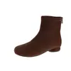 Botas Curtas Elásticas Emagrecedoras para Outono e Inverno Femininas, Bico Redondo, Salto Baixo, Camurça, Zíper nas Costas, Versátil, Para o Trabalho, Faz os Pés Parecerem Menores, Botas Simples da Moda