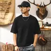 Camiseta preta de peso pesado estilo retrô americano, falsa de duas peças, para homens, manga curta, marca moderna de verão, top masculino, corte solto, camiseta tamanho grande