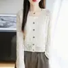 Cardigan Tricot Feminino Verão Novo 2026 Gola V Manga Longa Vazado Bolinhas Cor Sólida Solto Versátil