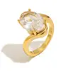 Anillo de Joyería de Lujo Simple de Venta Caliente Transfronteriza Europea y Americana de Mengjia Anillo de Zirconia Ovalada Chapado en Acero Inoxidable 18K