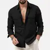 Cárdigan de color liso con múltiples bolsillos para hombre transfronterizo Amazon comercio exterior talla europea primavera y otoño casual manga larga holgado