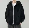 Moletom com Forro de Lã Atacado Cardigã Estilo Ins Capuz Solto Cor Sólida Masculino Outono e Inverno Fechamento em Zíper Manga Curta Moletom Masculino Estilo Primavera