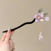 Grampo de cabelo de flor de magnólia, grampo de cabelo de estilo antigo, acessório de cabelo Hanfu, acessório de cabelo de cheongsam para mulheres, grampo de metal com pérola e franja, grampo de cabelo de jade