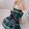 Ropa para Gatos y Perros Estilo Británico Cuadros Grandes Vestido con Lazo de Doble Capa Es Amigable con la Piel y Cómodo, Adecuado para Todas las Estaciones