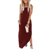 Verano Comercio Exterior Amazon ebay Vestido Irregular Talla Grande para Mujer Color Sólido Cuello Redondo Chaleco Falda Larga