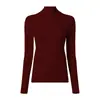 Camiseta básica de lana para mujer con cuello alto medio, nueva de otoño 2025, elegante de corte ajustado, manga larga