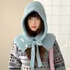 Pasamontañas de Punto Azul Mezcla de Lana para Mujer, Invierno, Circunferencia de Cabeza Grande, Cálido Sombrero y Bufanda Combinados para Protección de Orejas