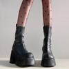 Botas curtas pretas de salto grosso com aumento de altura para mulheres 2023 outono novas botas de salto alto com zíper lateral plataforma botas de cano médio para mulheres