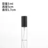 Botella pulverizadora transparente y delgada de 17 mm con tapa de rosca, para dispensar pequeñas cantidades, con tapa negra, hecha de vidrio engrosado y con mecanismo de botón pulsador.